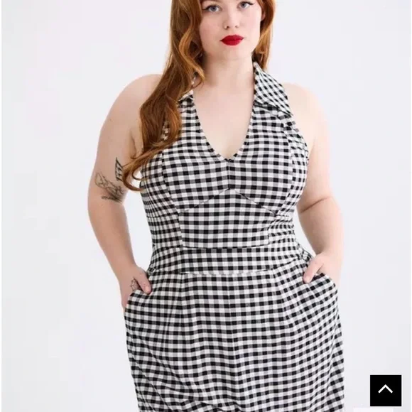 Torrid Size 20 Retro Chic Black and White Gingham Halter Romper - Picture 2 of 6